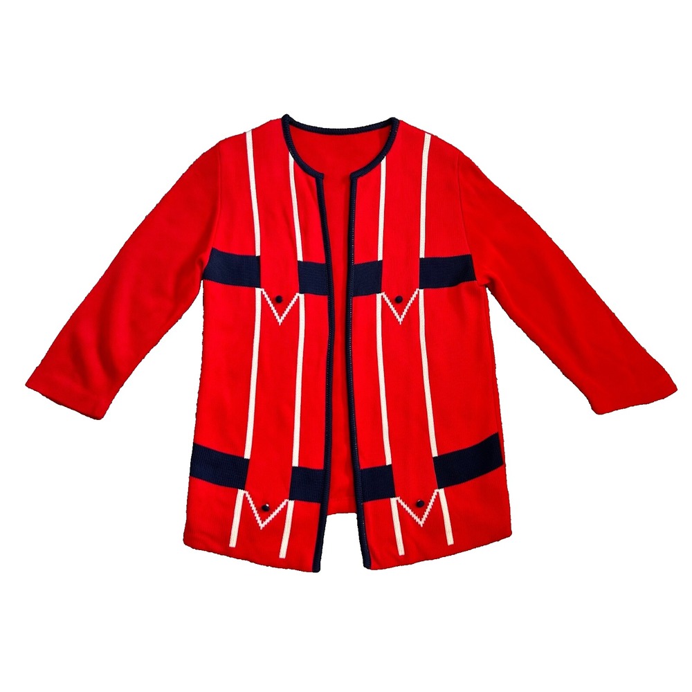 Vintage 1960s Double Knit Mod Cardigan Sweater Open Front ILGWU Red Size Medium - Picture 5 of 8